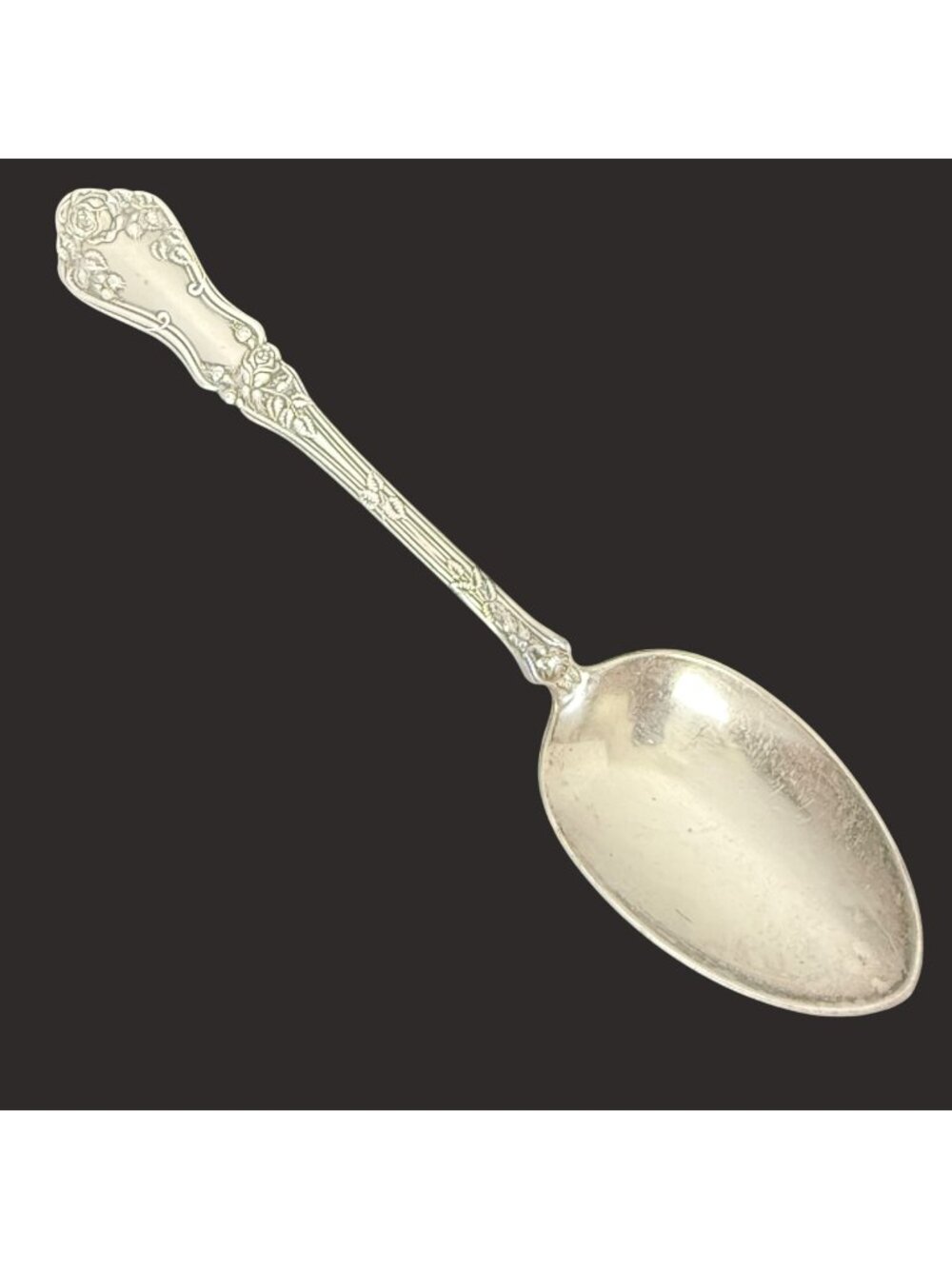 Antique Rockford Silver Plate Co 12-Star Pattern No. 12 Vining Rose Soup Spoon